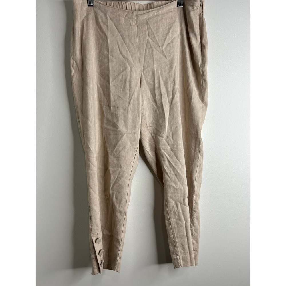 J Jill‎ Linen Pants Womens M Pet Beige Pull On Coastal Lightweight Casual